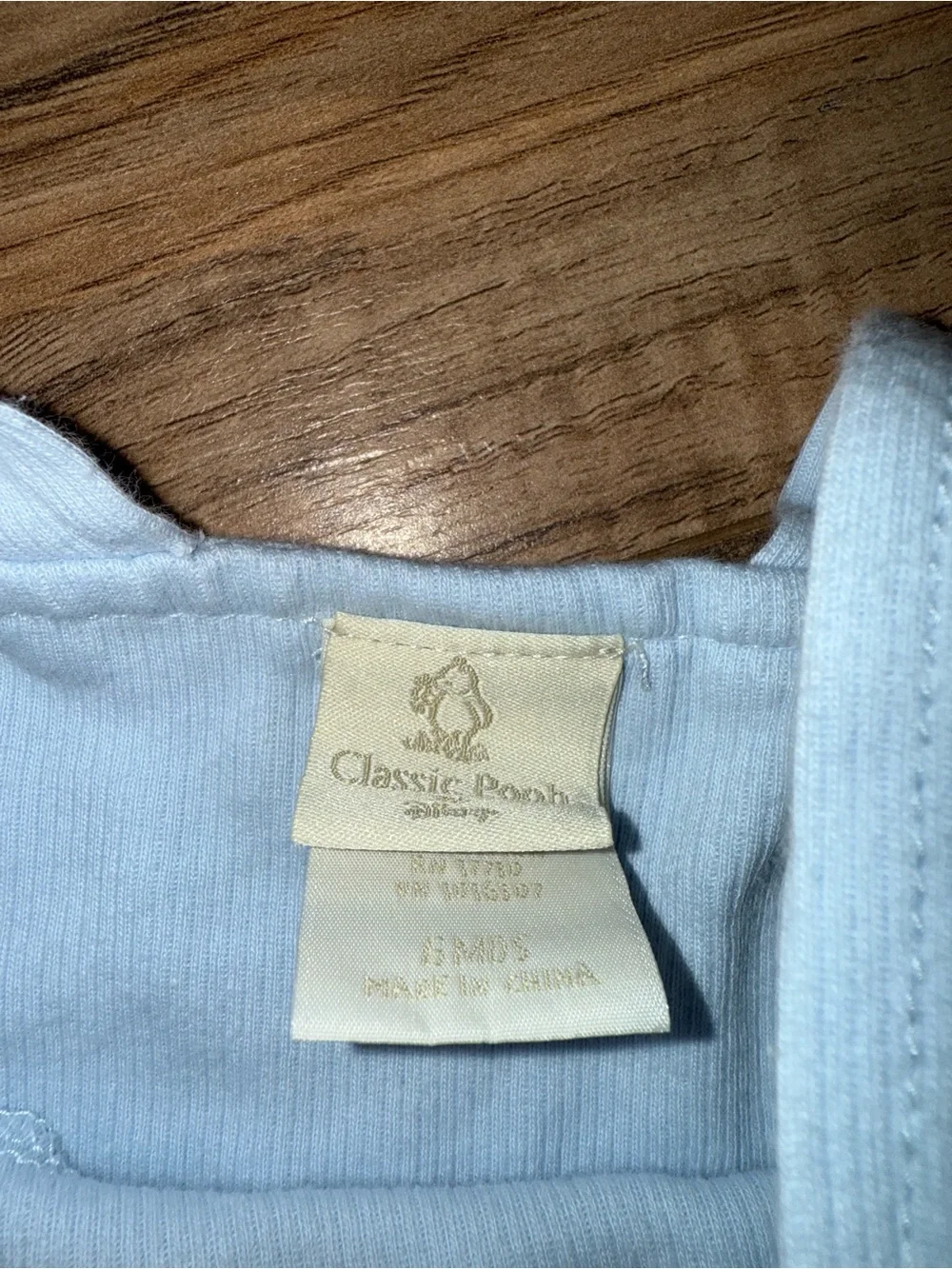Vintage Disney Baby Classic Pooh My First Wagon Blue Romper Overalls 6M